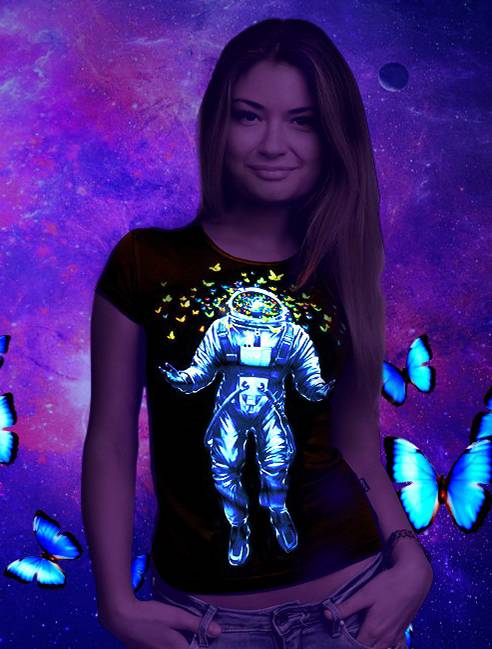 Damen T-Shirt “Space Inside” UV Schwarzlicht Neon Psy